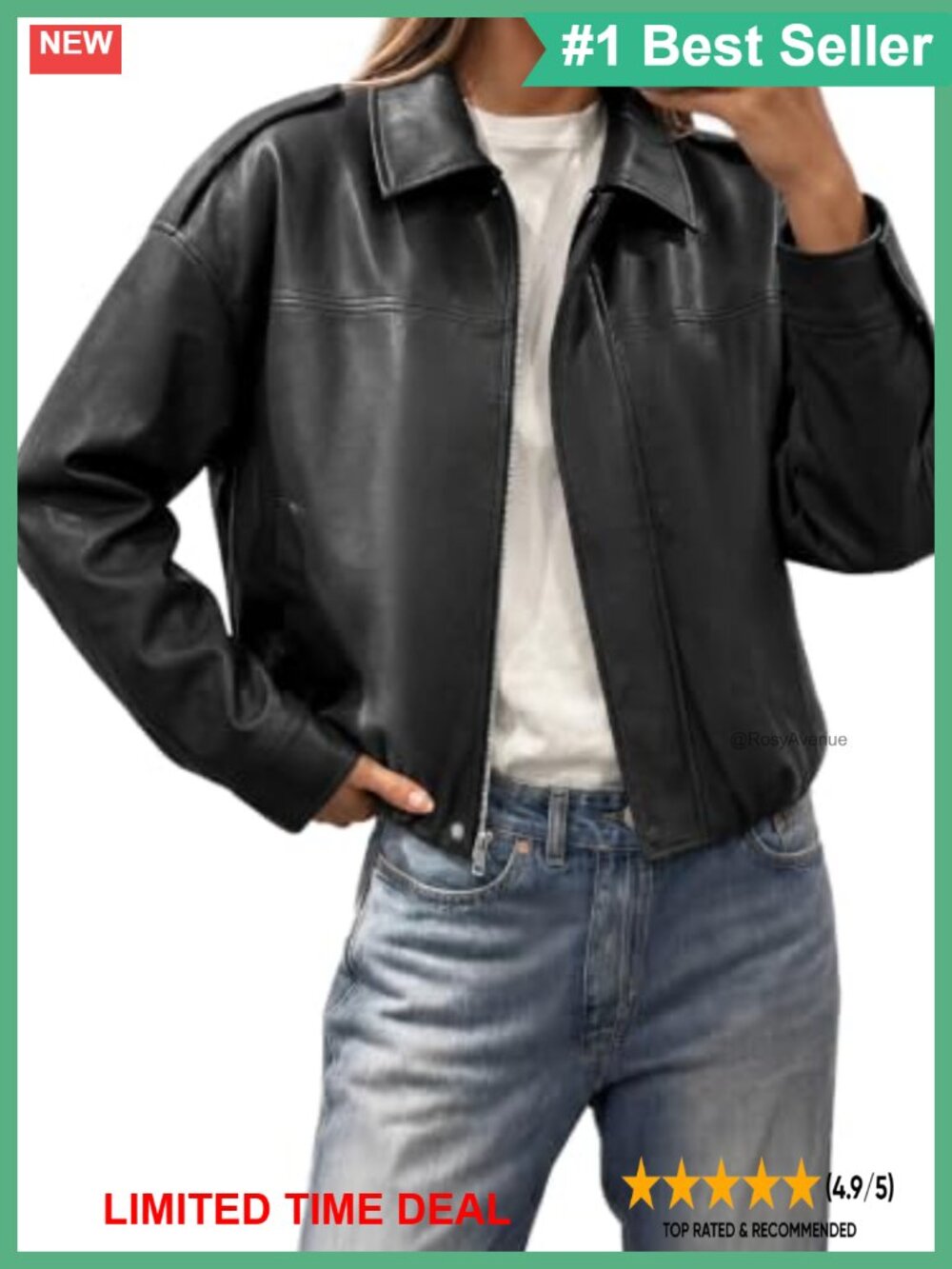Cropped Faux Leather Bomber Jacket Oversized Zip Up Mot